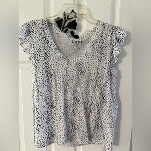 LOFT White and Navy Star Pattern Blouse
